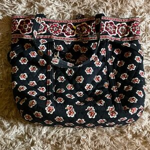 Vera Bradley Black and Red Floral Tote with coin purse